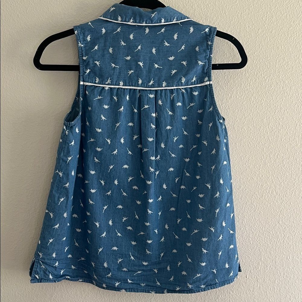 ModCloth Chambray Dino Button Down sleeveless top S - Picture 5 of 7